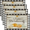 thumbnail image 1 of 12"x18" Fall Pumpkin Table Mats Placemat Boys Girls Autumn Harvest Placemats Set of 4 for Kids Thanksgiving Placemats for Dining Table Indoor Outdoor Kitchen Grid Vintage Wood Plank, 1 of 4