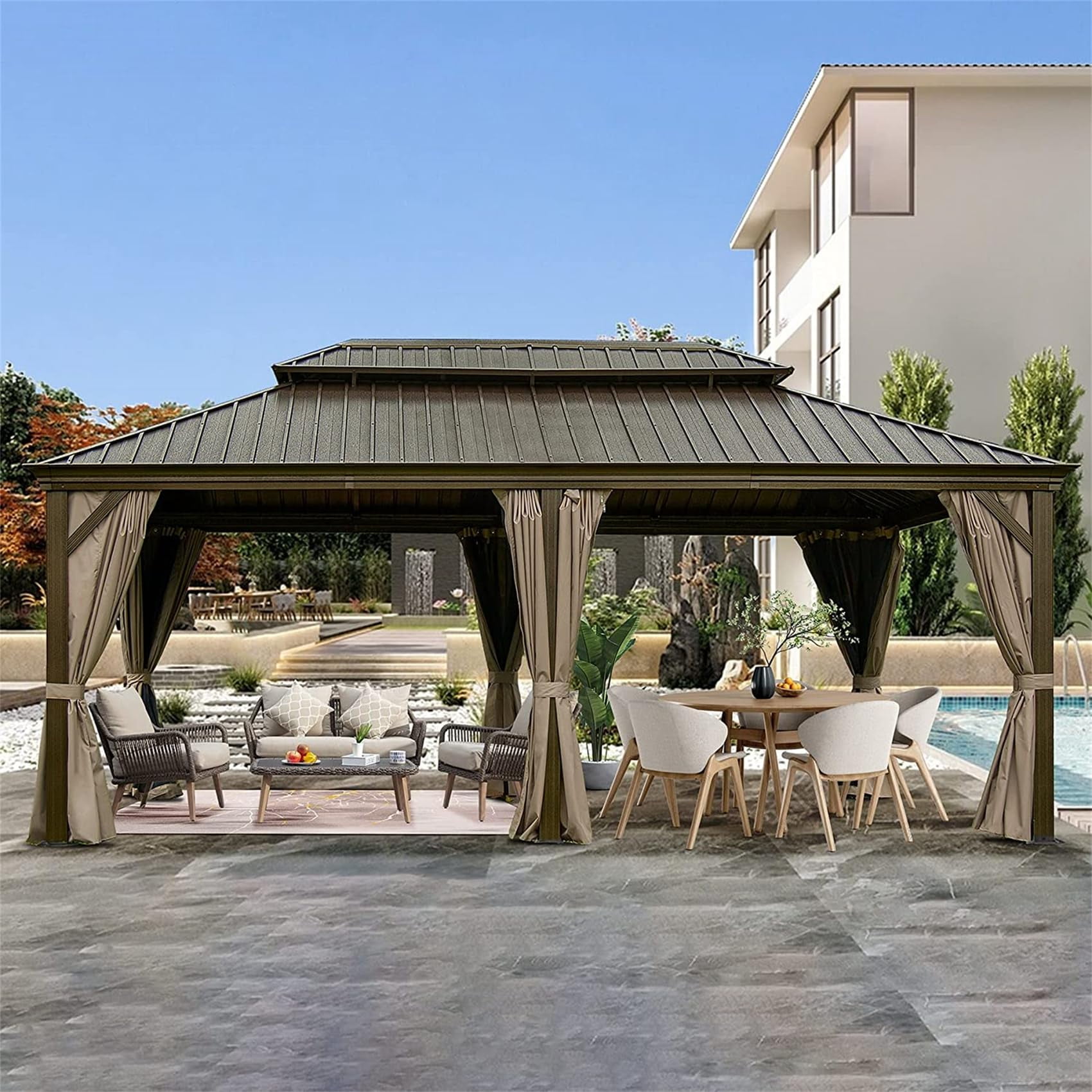 12'x18' Hardtop Gazebo, Outdoor Aluminum Hard Top Gazebo with ...