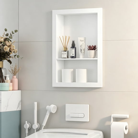 12"x18" White Shower Niche, Recessed or Surface Mount Medicine Cabinet, Small Bathroom Wall Cabinet, Over Toilet Storage / Living Room