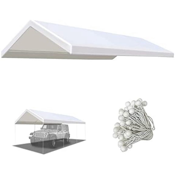12'x20' Carport Canopy Replacement Cover Garage Tent Tarp Waterproof & UV Protected with Bungees, Replacement Canopy ONLY, Frame Not Included$$Garden &