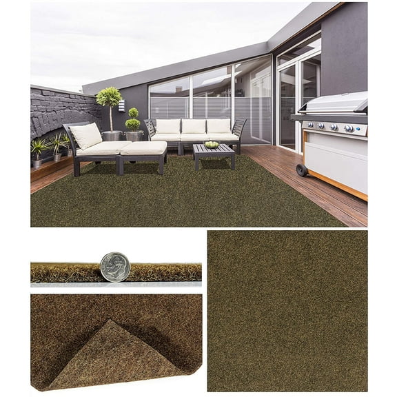 12'x20' Durable Grizzly Grass Indoor/Outdoor Turf Rugs / 100% Life, Wear, and Weather Proof (Color: Pecan Brown )