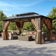 12 x20  Hardtop Gazebo,Double Polycarbonate Roof Outdoor Metal Gazebo Sturdy Aluminum Frame,Removable Curtains,Netting Permanent Pavilion Pergola forGarden,Patio,Lawn