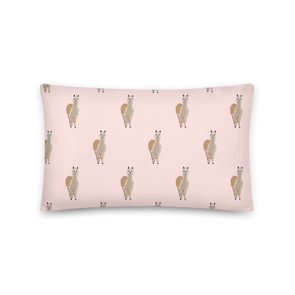 Alpaca Whimsy 12"x20" Accent Pillow with Alpaca Design Pattern on a Pink Background
