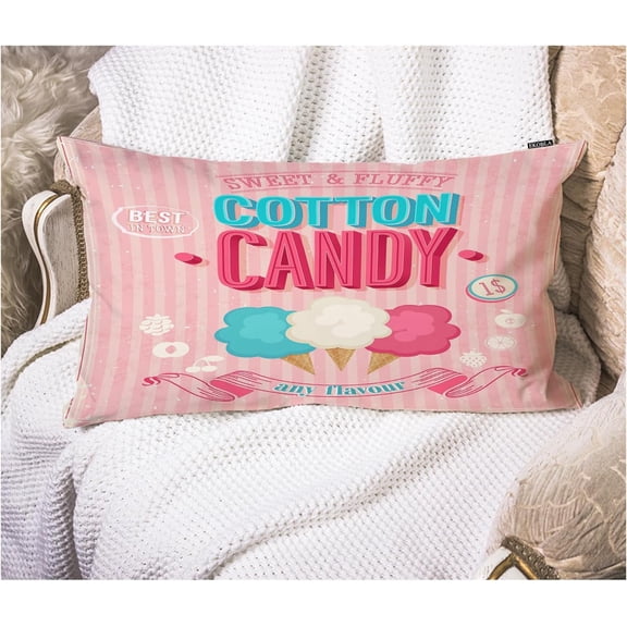 12"x20" Throw Pillow Cover Cotton Candy Sweet Funny Best in Town Any Flavor Dessert Pink Ice Cream Cotton Linen Farmhouse Throw Pillow Covers Cushion Case for Couch Sofa Home Decoration