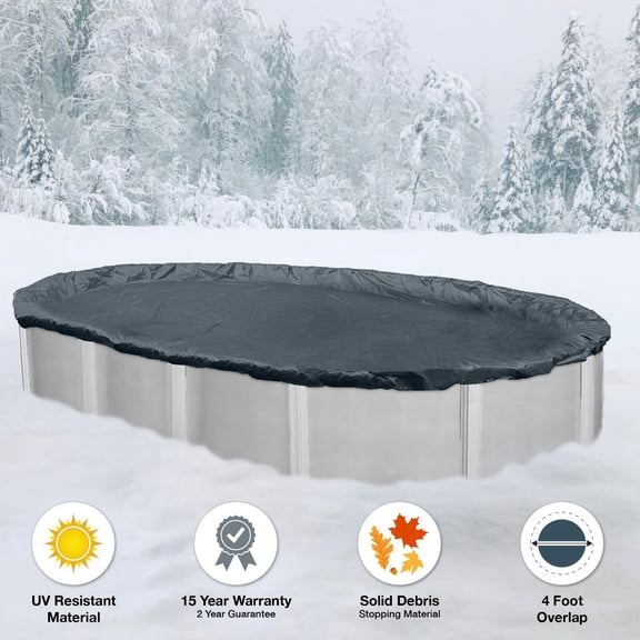 12'x24' HEAVY Oval Above Ground Winter Swimming Pool Cover 15 Yr Wrnty 4FT OL