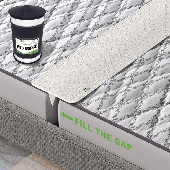 12 x77 inch Bed Bridge  to  - Split  Gap Filler for Adjustable Bed -  Fabric - White, Thin and Strapless