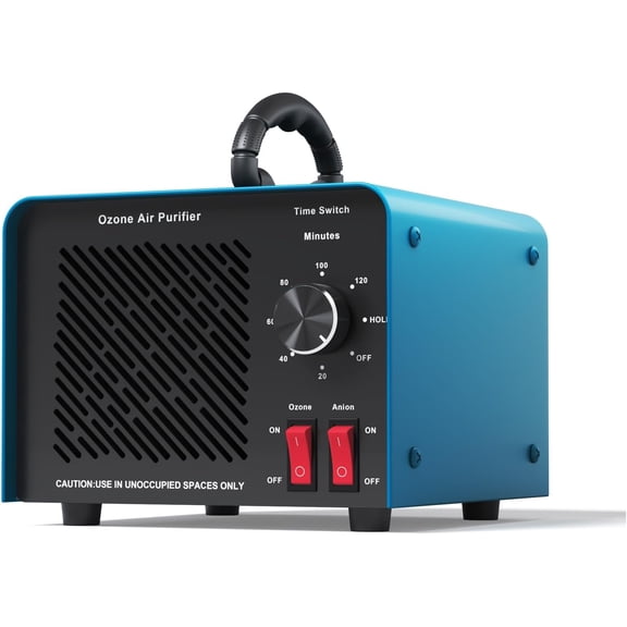 120,000mg/h 0zone Generator High Capacity Ozone Machine & 1 Billion Negative Ion Air Purifier for Home, Car, Pet Odor Removal, O3 Eliminator up to 2,500 Sq. Ft.(Blue)