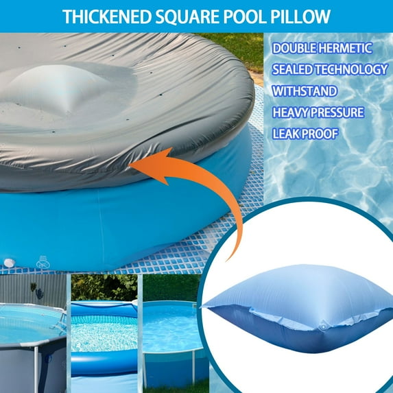 120×120cm Square Winter Pool Pillow for Above Ground Pools, Heavy Duty Cold-Resistant Inflatable Pool Cover Pillow, with 2pcs 3M Ropes for Winter Pool Closing Kit(0.27mm*120cm×120cm)