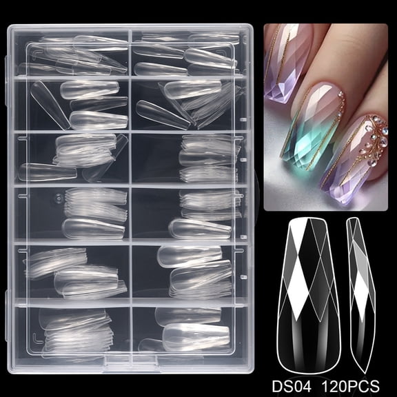120/140 Pieces Almond Coffin Nail Tips 3D Diamonds Shape Design Manicure Medium Acrylic Press On Nail for DIY Nail Art