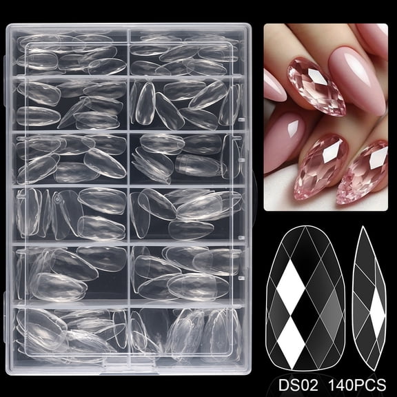 120/140 Pieces Clear Acrylic Coffin Nails with 3D Design False Nails Accesory for Salon Quality Manicures