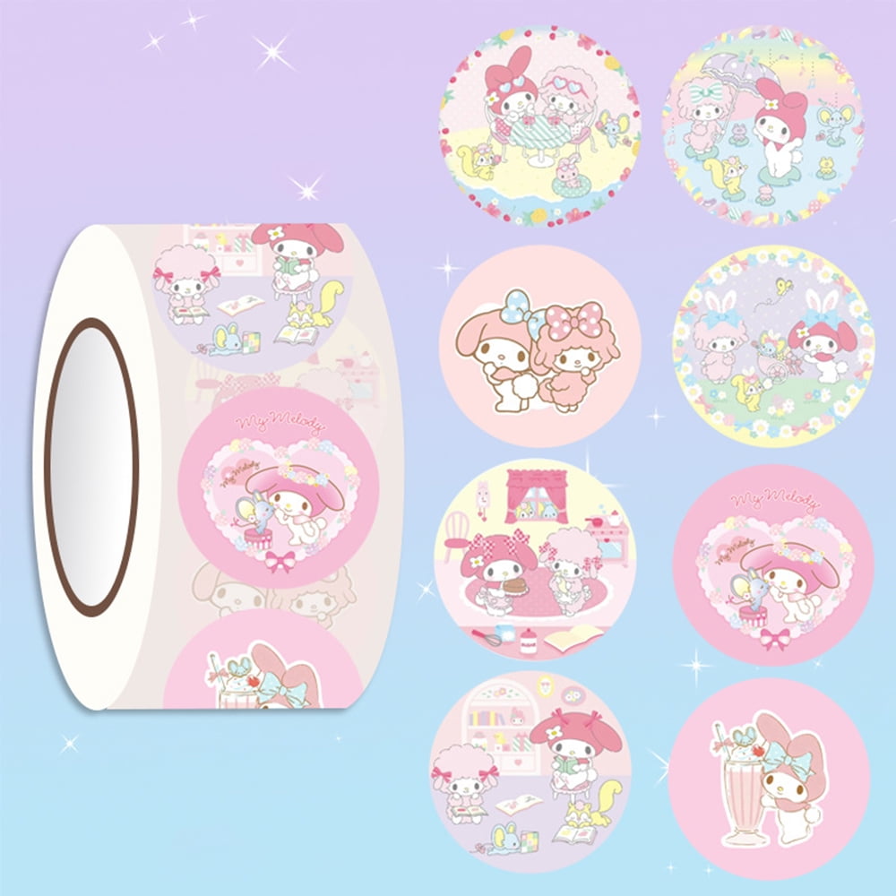 120/200/500pcs Kawaii Sanrio Thank You Stickers Roll Hello Kitty Kuromi ...