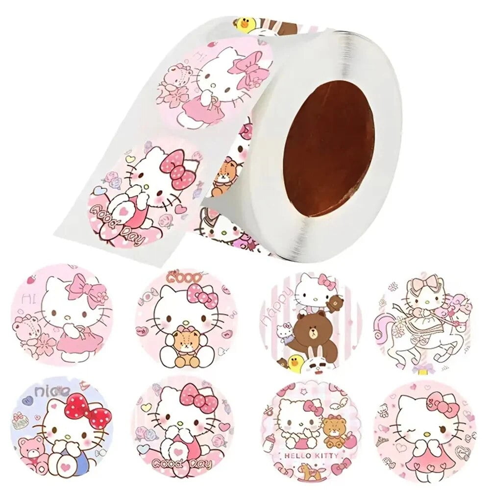 120/200/500pcs Kawaii Sanrio Thank You Stickers Roll Hello Kitty Kuromi ...