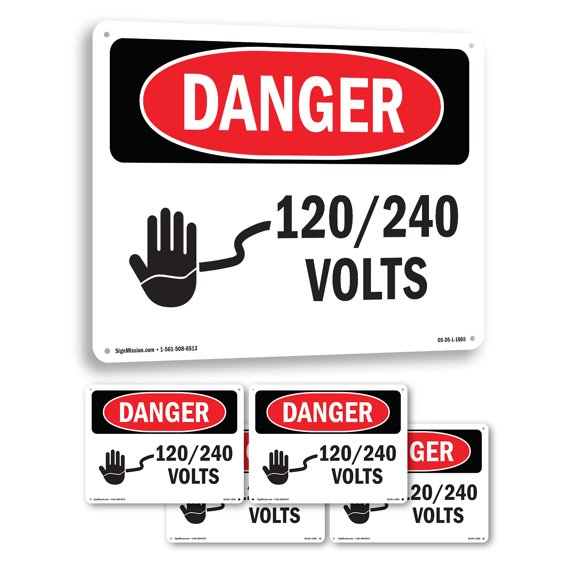 120 240 Volts OSHA Danger Aluminum Sign 18 Inch x 12 Inch - 5 Pack