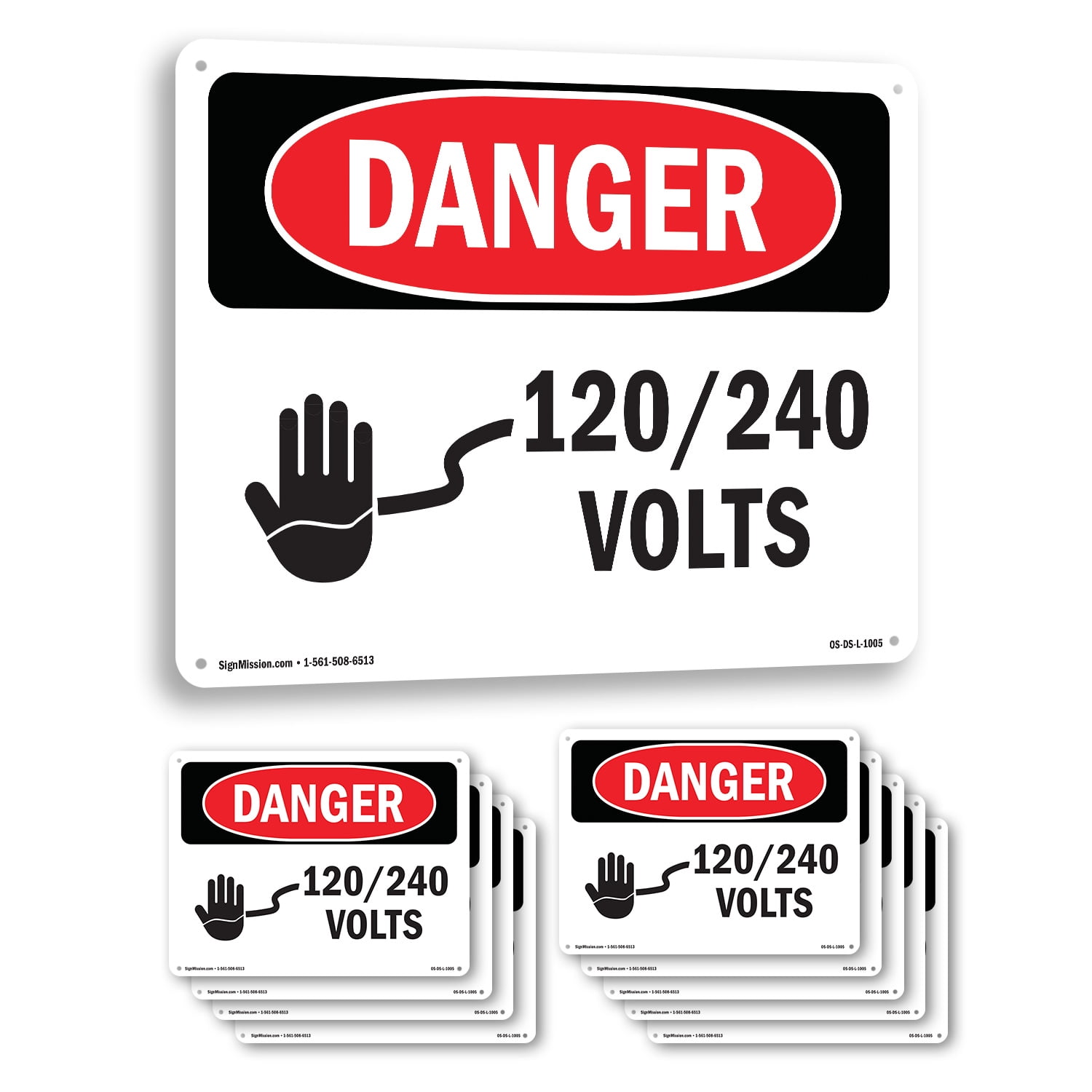 120 240 Volts OSHA Danger Rigid Plastic Sign 18 Inch x 12 Inch - 10 ...