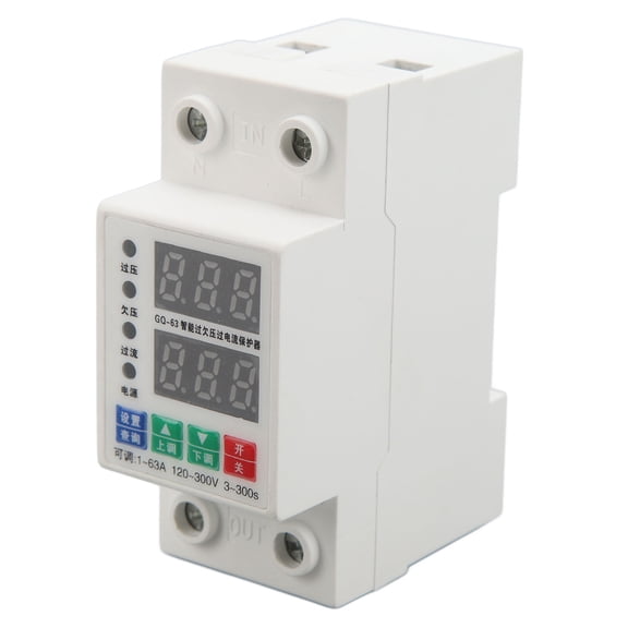 120-300V, 1A-63A Circuit Breaker 2-Phase DIN Rail Voltage Meter with Auto Overvoltage/Overcurrent Protection