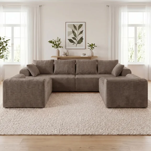 VERDECORE 120.4" U‑Shaped Curved Modular Sectional Sofa, Corduroy Upholstery, Memory Foam Padding, Oversized Chaise, Space‑Saving Multi‑Seat for Living Room