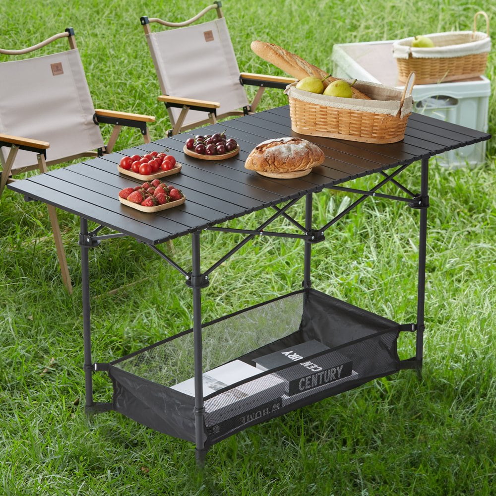Lightweight Folding Camping Table - Aluminum Roll-Up Top, Carry Bag, 110lb Capacity For Outdoor