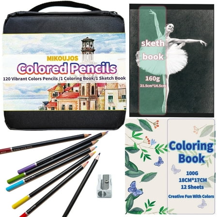 120 Artist Colored Pencils Set,Art Coloring Pencil Kit with Coloring Book,Sketch Book,Sharpener| Pro Art Supplies for Adult Coloring Drawing,Soft Core,Oil Based