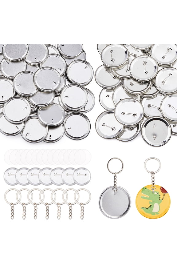 120 Bags 2 Styles DIY Iron Brooch Making Kits Flat Round Platinum 56x2mm 60 bags/style diy