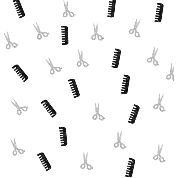 120 Barber Confetti, Black Glitter Comb Paper Confetti for Salon Opening Party, Scissors Cut Out for Haircut Salon Theme Party Table Decoration