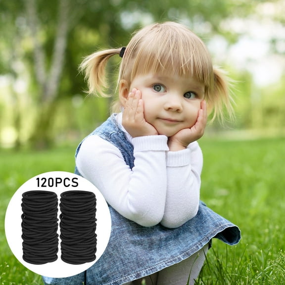 120 Black Hair Ties for Thick and Curly Hair - Elastic Ponytail Holders for All Hair Types