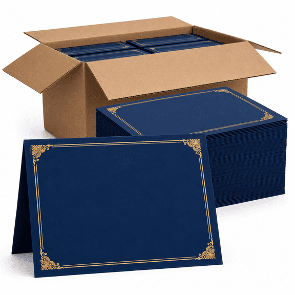 120 Bulk Navy Blue Foil Border Certificate Covers for 8.5x11 Inch Letter Size Documents