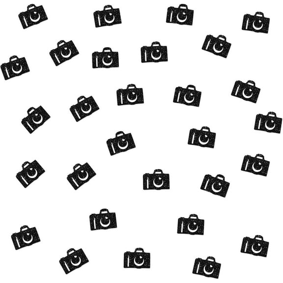 120 Camera Confetti, Black Glitter Photography Paper Confetti for Movie Night Party, Video Camera Cut Out for Photographer Birthday/Bridal Shower Party Table Decoration