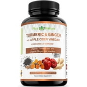 120 Capsules of USDA Organic Turmeric Root Powder, USDA Organic Ginger Powder and Apple Cider Vinegar Powder with Curcumin (95% Curcuminoids) and Bioperine, 1410 mg per Serving in Veggie Capsules