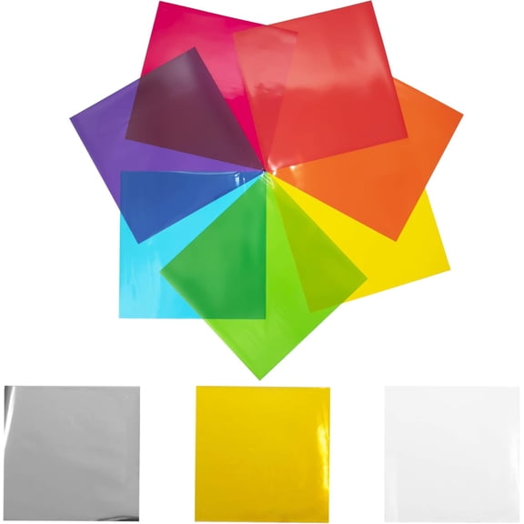 120 Cellophane Sheets 8x8 in (10 Colors Silver & Gold Included) - Colored Cellophane Paper - Transparent Paper for Crafts - Colored Saran Wrap - Cello Wrapping