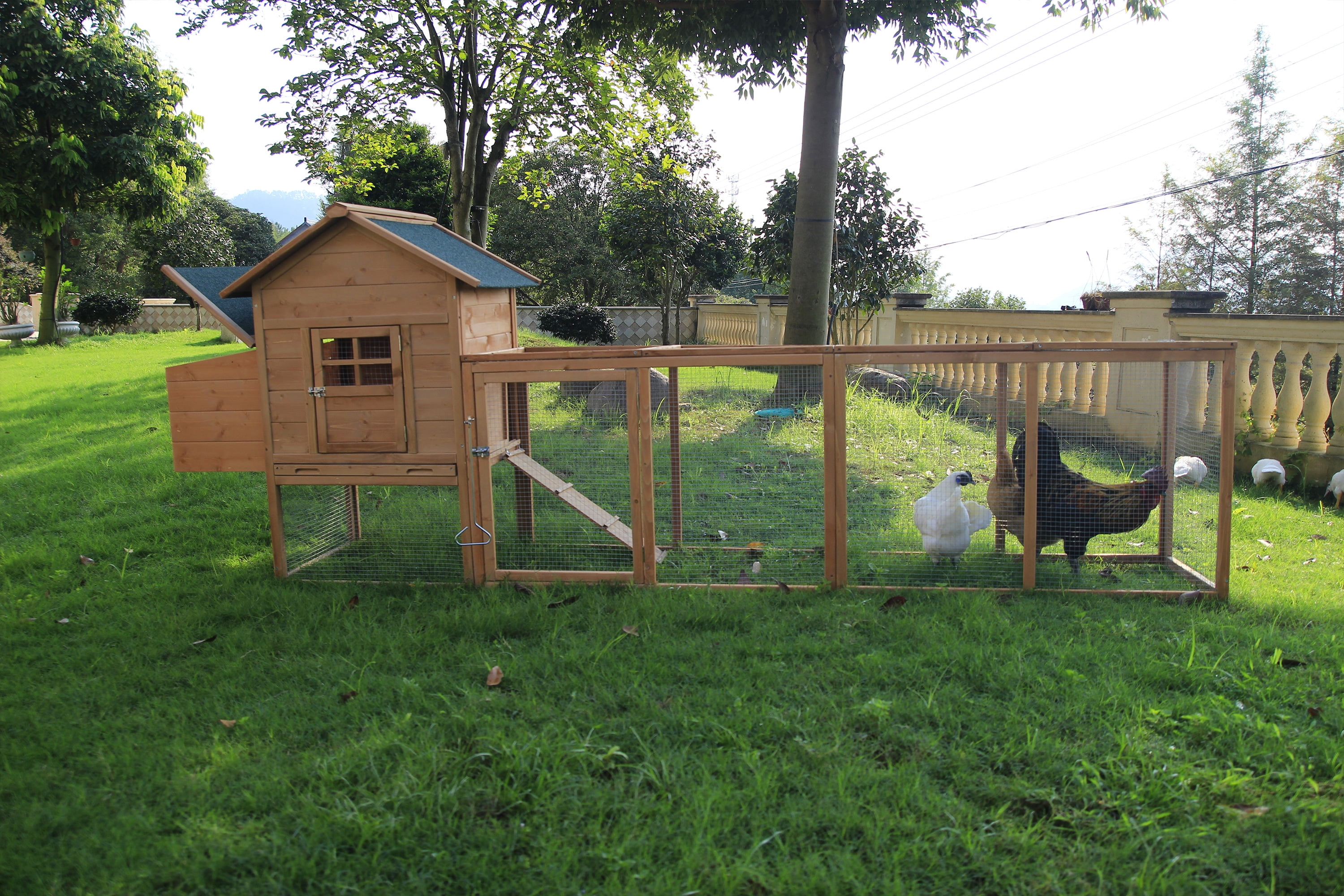 120'' Chicken Coop for 2-6 Chickens Outdoor Wooden Rabbit Hutch Hen Poultry Pet House with Chicken Run Cage, Egg Box & Waterproof Roof Garden Backyard