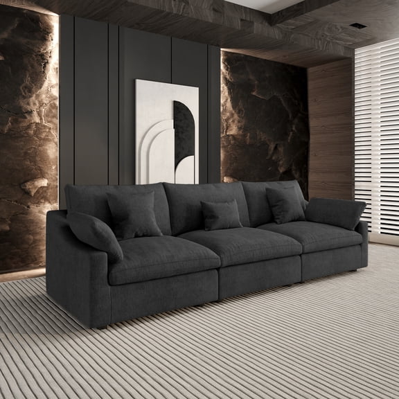 120" Cloud Couch Sectional for Living Room, Down Filled Modular Sectional Sofa Couch, 3 Seater,Black