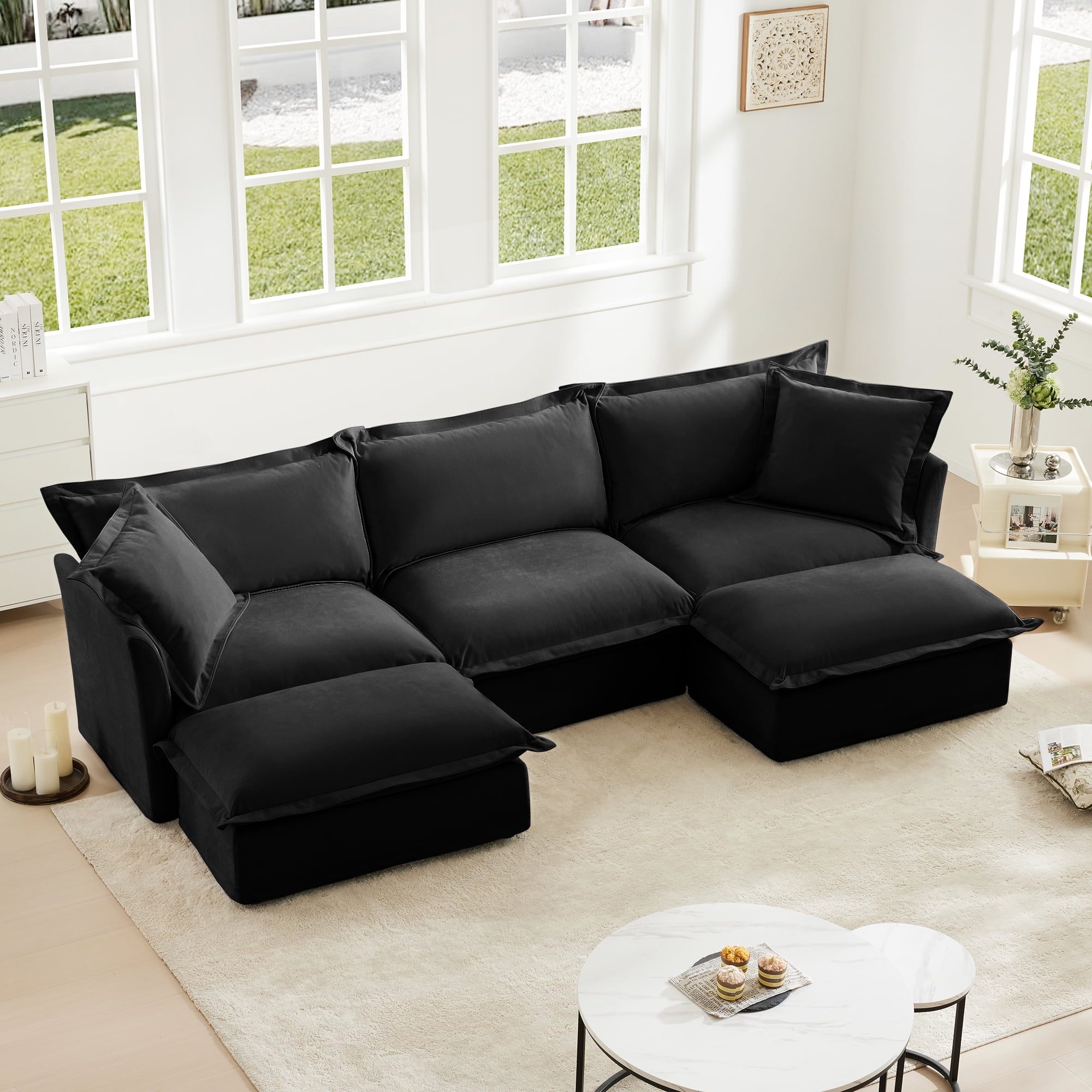 120" Cloud Couch, U Shaped Sectional Couch with Ottoman and Detachable ...