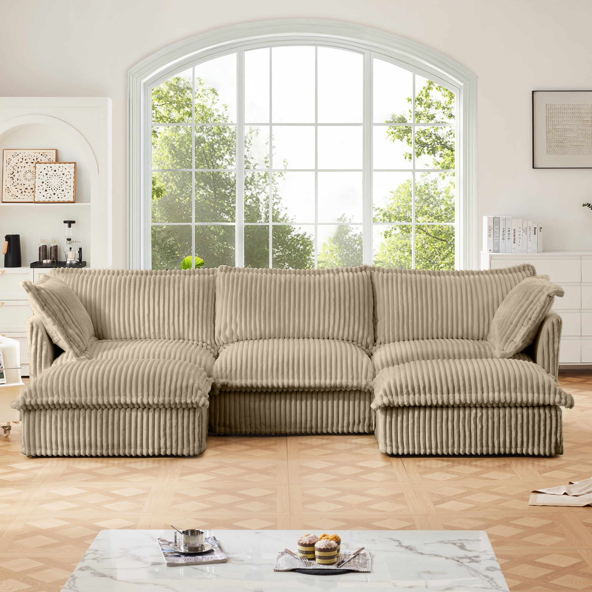 120" Cloud Couch, U Shaped Sectional Couch with Ottoman and Detachable ...