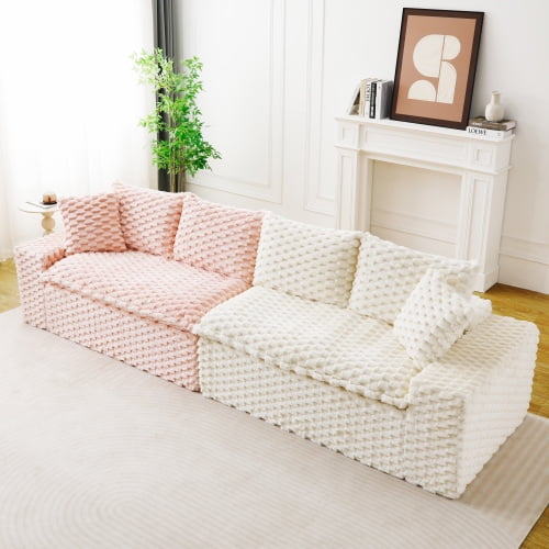 120" Color Block Velvet Cozy Oversized Sofa Chair, Modern Single Sofa with Flexible Layout, Upholstered Recliner Sofa Chair with Sponge Support for Living Room, Pink+White