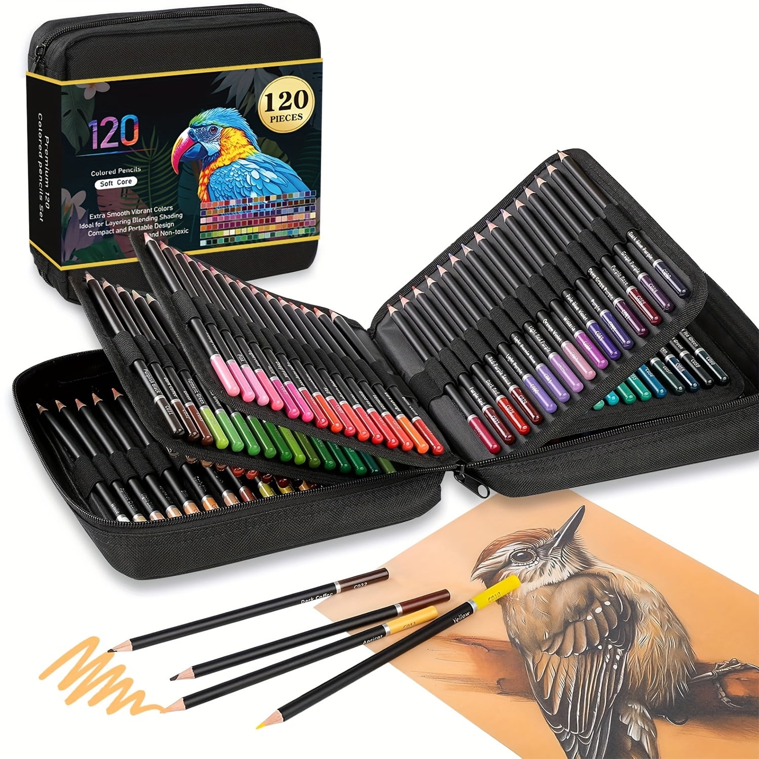 120 Colored Pencils, Adult Coloring Book with Zipper Case, Pre-Sharpened Colored Pencils, Soft Core for Adults, Artists, Beginners