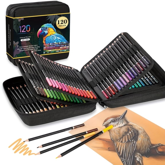 120 Colored Pencils, Adult Coloring Book with Zipper Case, Pre-Sharpened Colored Pencils, Soft Core for Adults, Artists, Beginners