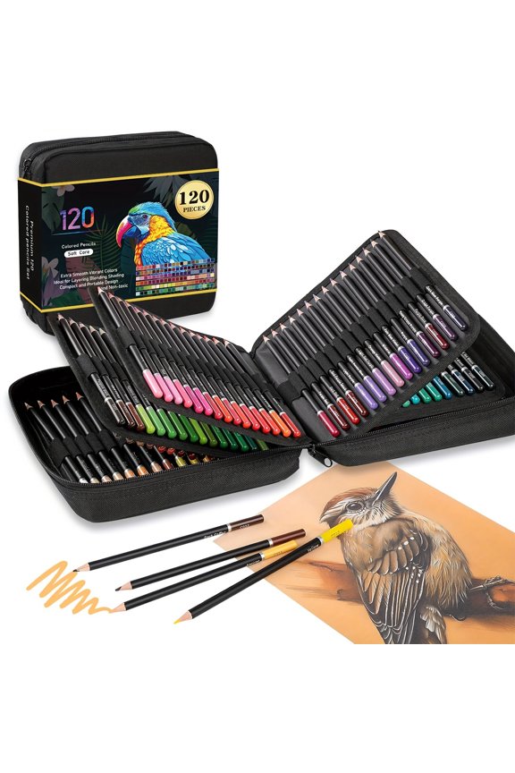 120 Colored Pencils, Adult Coloring Book with Zipper Case, Pre-Sharpened Colored Pencils, Soft Core for Adults, Artists, Beginners