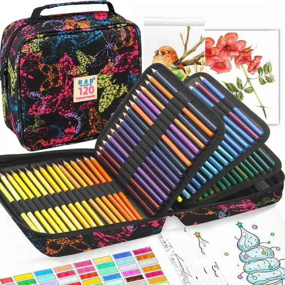 120 Colored Pencils,Soft Core Oil-Based Coloring Pencils with Zipper Case,Vibrant Color Artists Soft Core for Artists Drawing Sketching Blending Shading