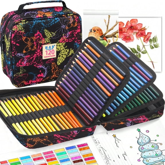 120 Colored Pencils,Soft Core Oil-Based Coloring Pencils with Zipper Case,Vibrant Color Artists Soft Core for Artists Drawing Sketching Blending Shading