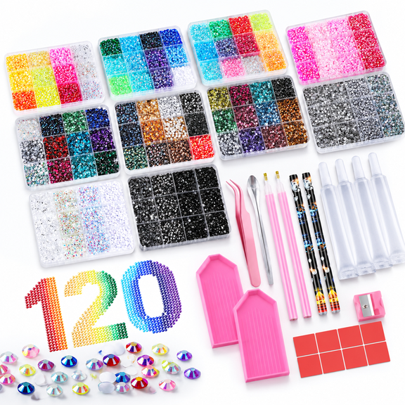 120 Colors 3mm Flatback Rhinestone Bedazzling Craft Kit with Tools and Glue