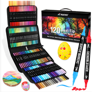 120 Colors Acrylic Paint Markers, Dual Tip with Fine Tip and Brush Tip Pens for Stone, Wood, Calligraphy, Canvas, Ceramic, Metal, Glass, Rock Painting, DIY Crafts Art Supplies Kit