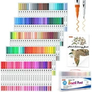 120 Colors Dual Tip Brush Art Marker Pens with 1 Coloring Book, Shuttle Art Fineliner and Brush Dual Tip Markers Set for Adult Artist Calligraphy Hand Lettering Doodling