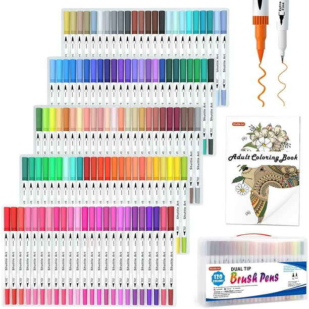 Shuttle Art 120 Colors Dual Tip Brush Marker Pens with Coloring