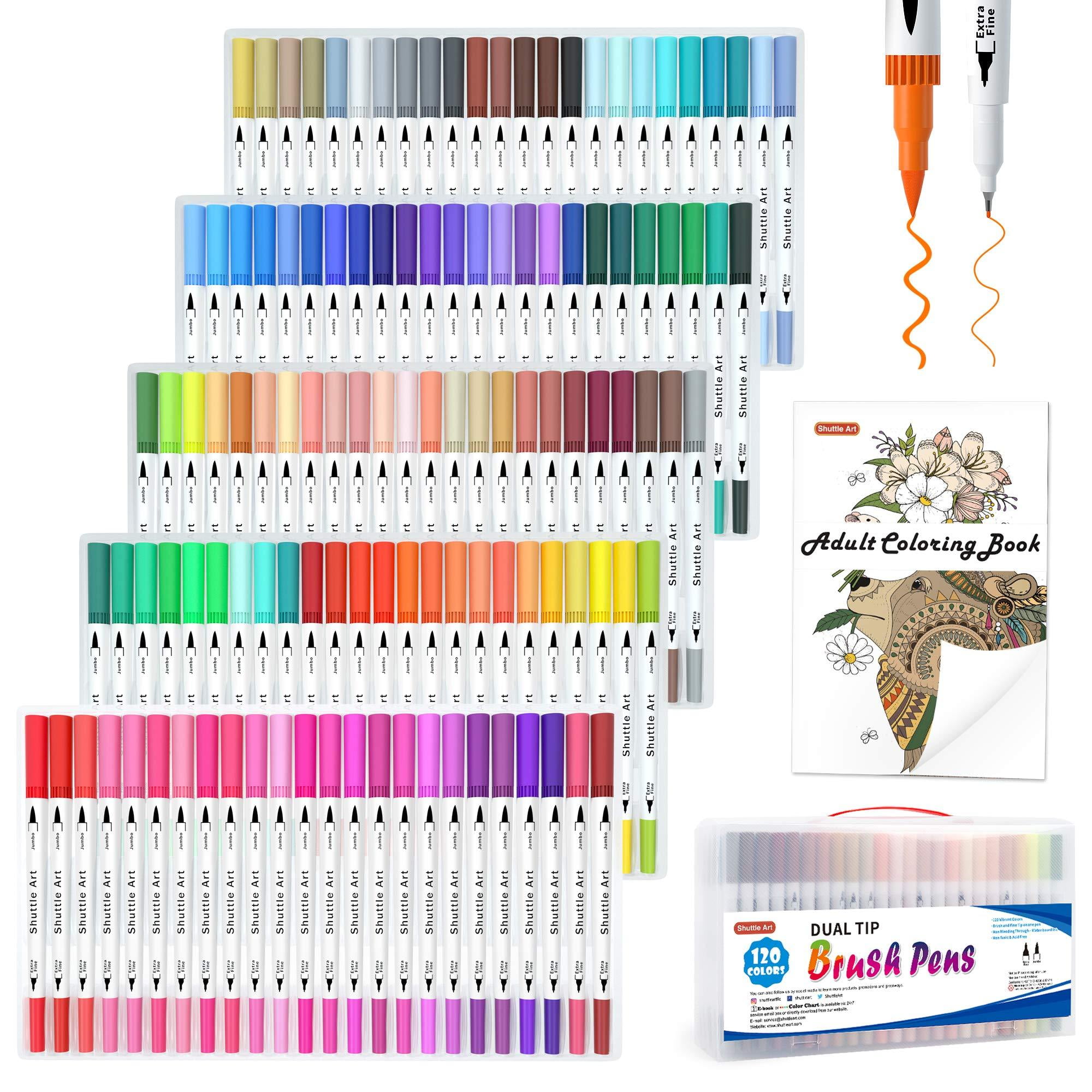 Ohuhu Markers for Adult Coloring Books: 120 Colors Coloring Markers Dual  Tips Fine & Brush Pens Water-Based Art Markers for Kids Adults Drawing