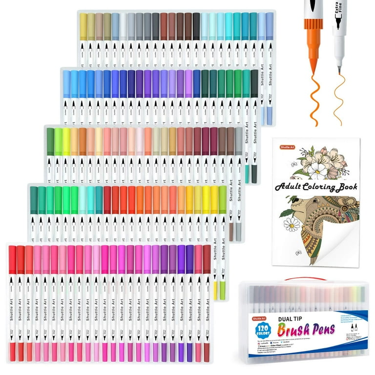 Dual Tip Coloring Markers,100 Color Brush Pens Set, Kids Adults Artist Fine  Point Marker Pens, Watercolor Pens for Lettering, Drawing, Journaling
