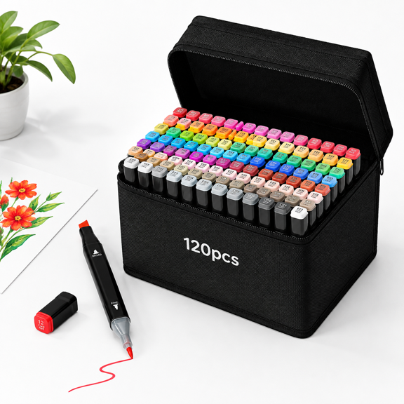 120 Colors Dual Tip Markers with App, Chisel & Fine Tip for Artistic Coloring