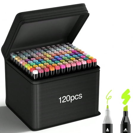 120 Colors Dual Tips Alcohol Markers, Art Markers Pens With Pen Holder, Permanent Sketch Markers Set For Coloring,Painting, Sketching, Illustrations
