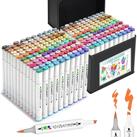 120 Colors Markers Dual Tip Brush & Chisel - Based Art Marker Set for Sketching, Drawing, Coloring, Painting, Illustration - Markers for Artists, Adults, Beginners