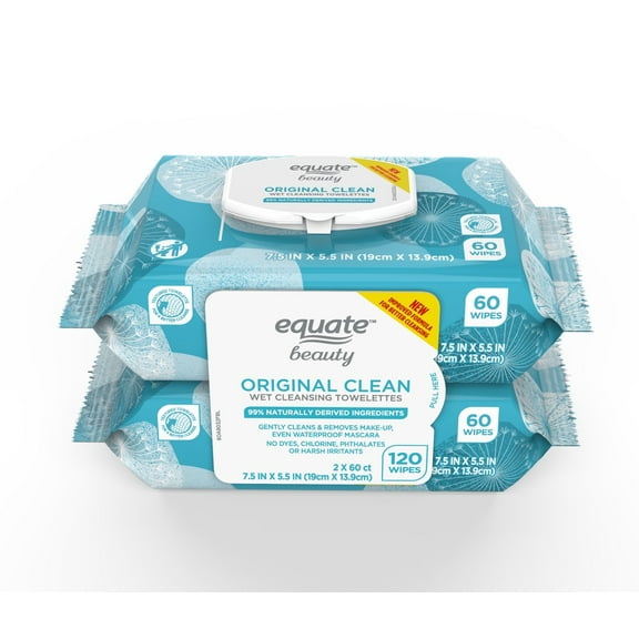 120 Count, 2 Pack Equate Beauty Original Clean Makeup Remover Wipes