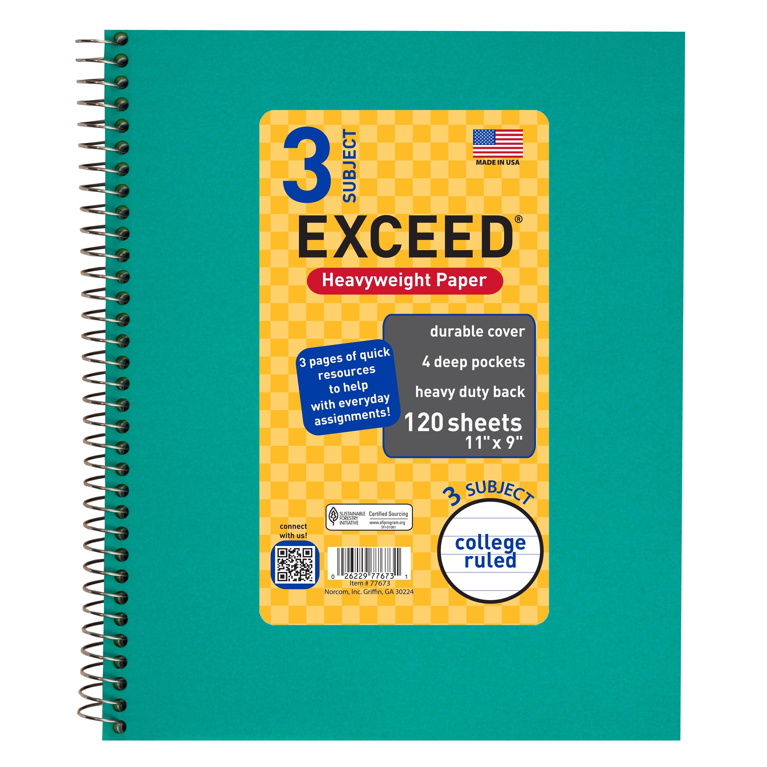120 Count 3 Subject Blue Exceed Notebook, 11